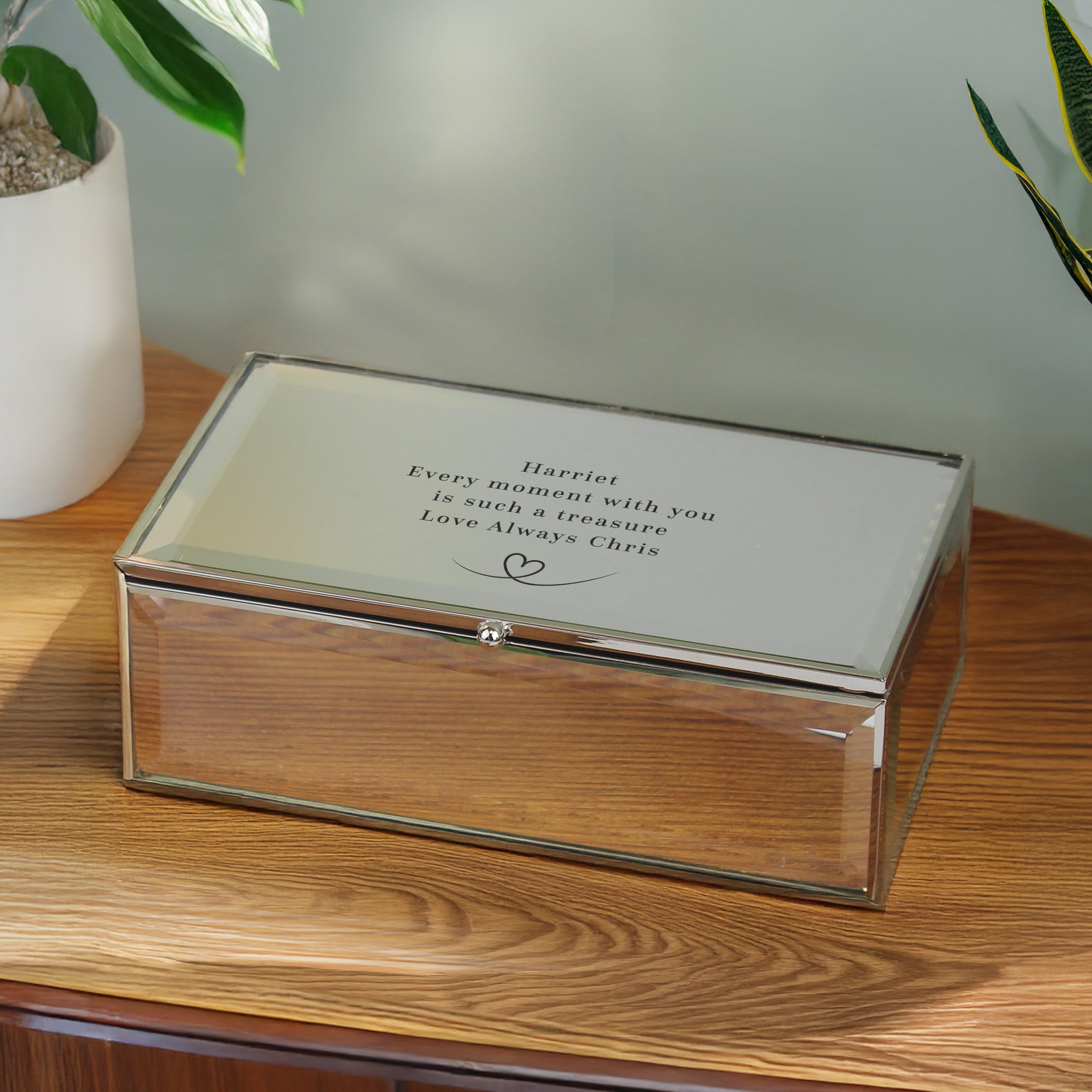 Personalised Heart Mirrored Jewellery Box