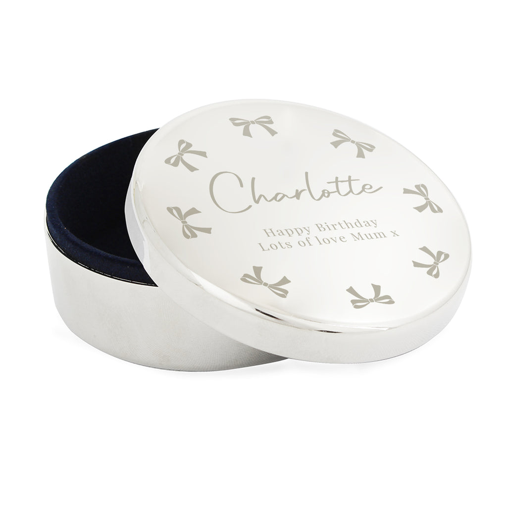 Personalised Bow Round Trinket Box