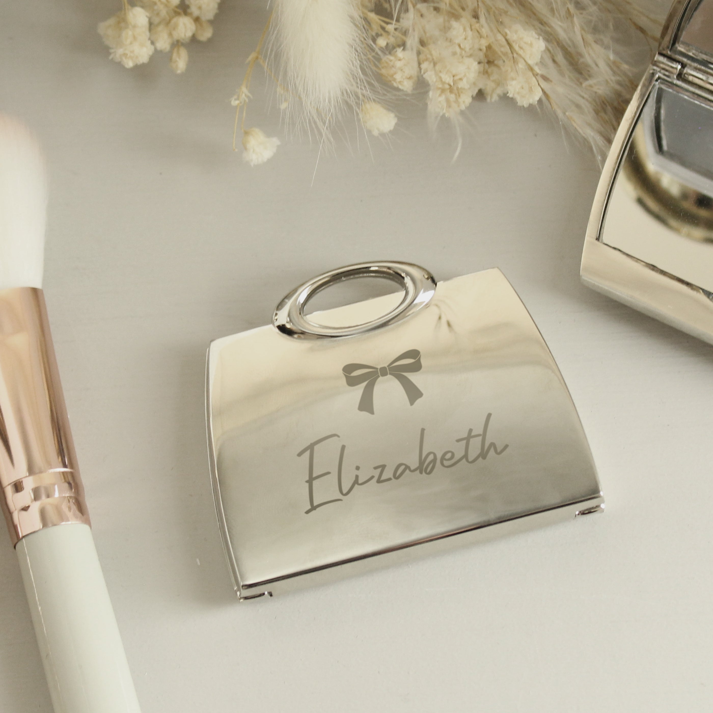 Personalised Bow Handbag Compact Mirror