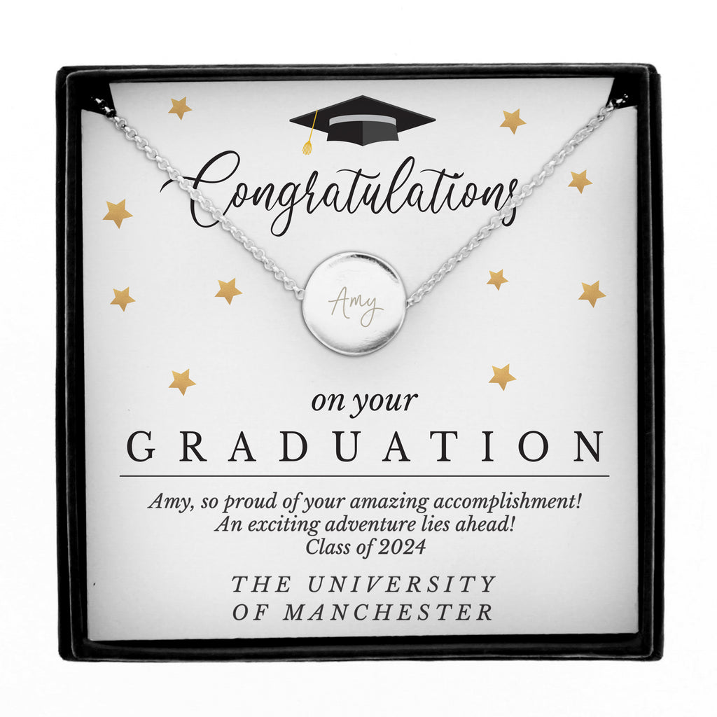 Personalised Graduation Sentiment Silver Tone Necklace and Box