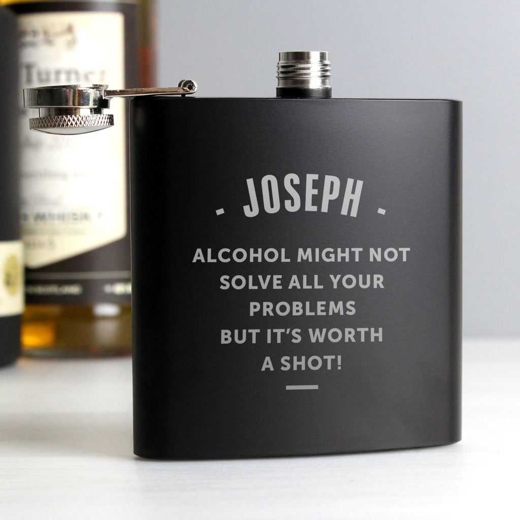 Personalised Any Message Black Hip Flask