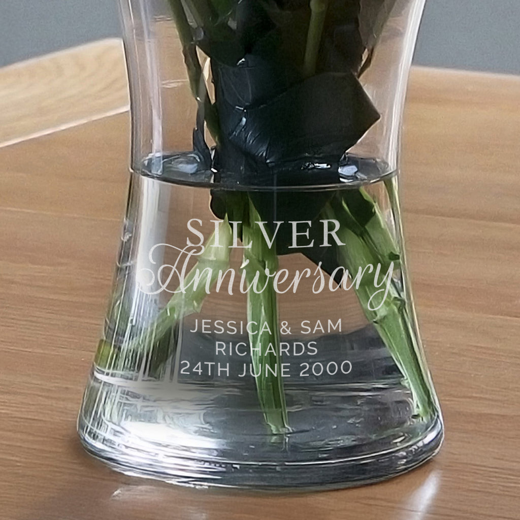 Personalised 'Silver Anniversary' Glass Vase