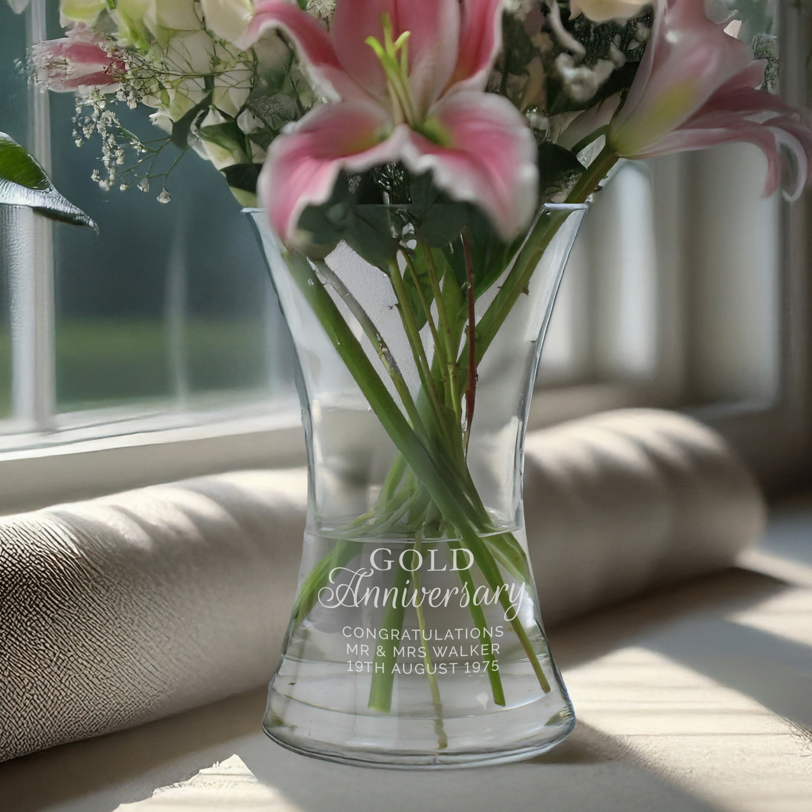 Personalised 'Gold Anniversary' Glass Vase