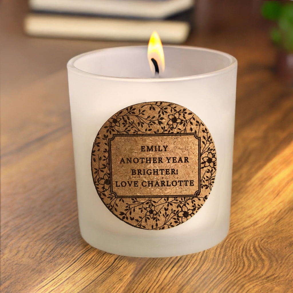 Personalised Floral Cork Label Candle Jar