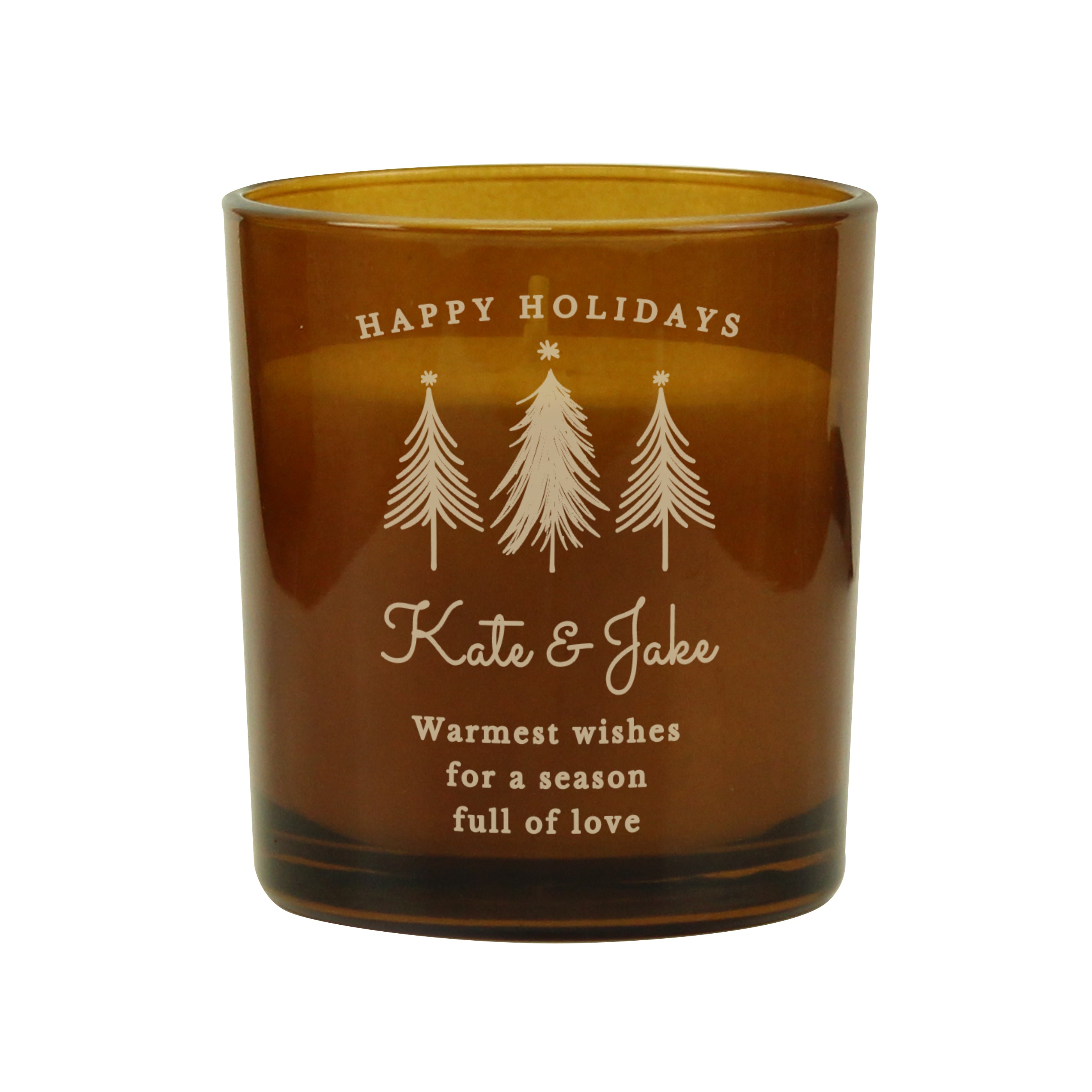 Personalised Christmas Tree Amber Glass Candle