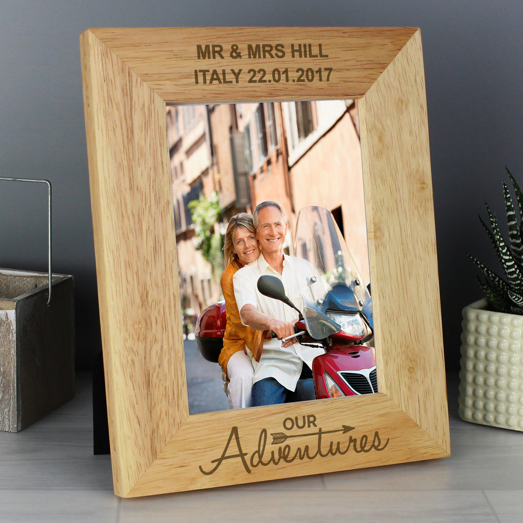 Personalised Our Adventures 5x7 Oak Finish Photo Frame