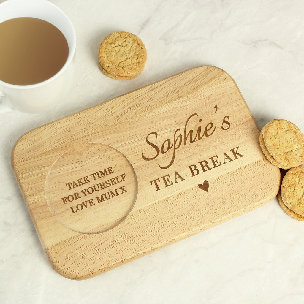 Personalised Heart Design Wooden Coaster Tray