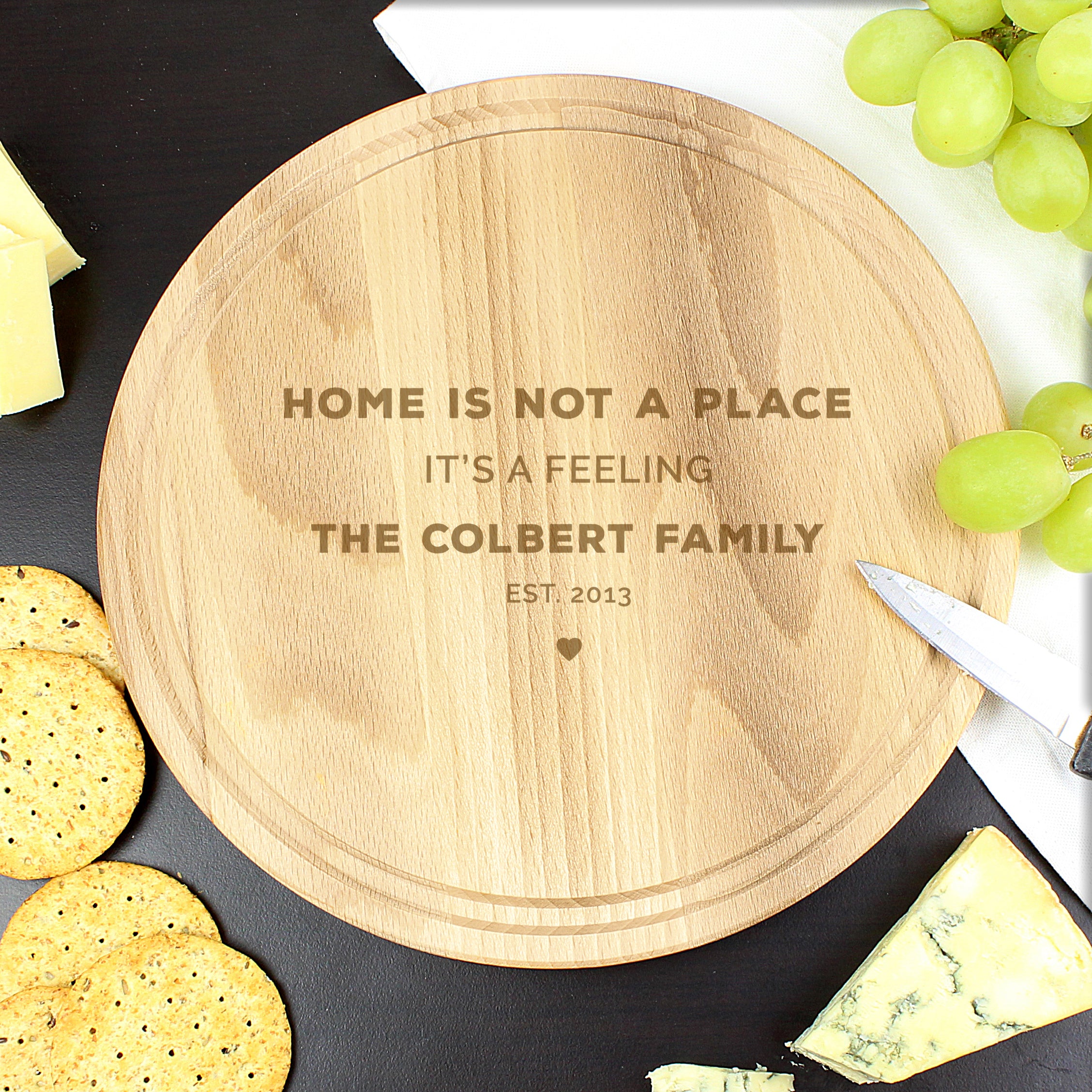 Personalised Heart Motif Round Chopping Board