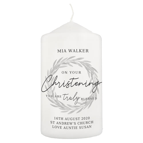 Personalised 'Truly Blessed' Christening Pillar Candle