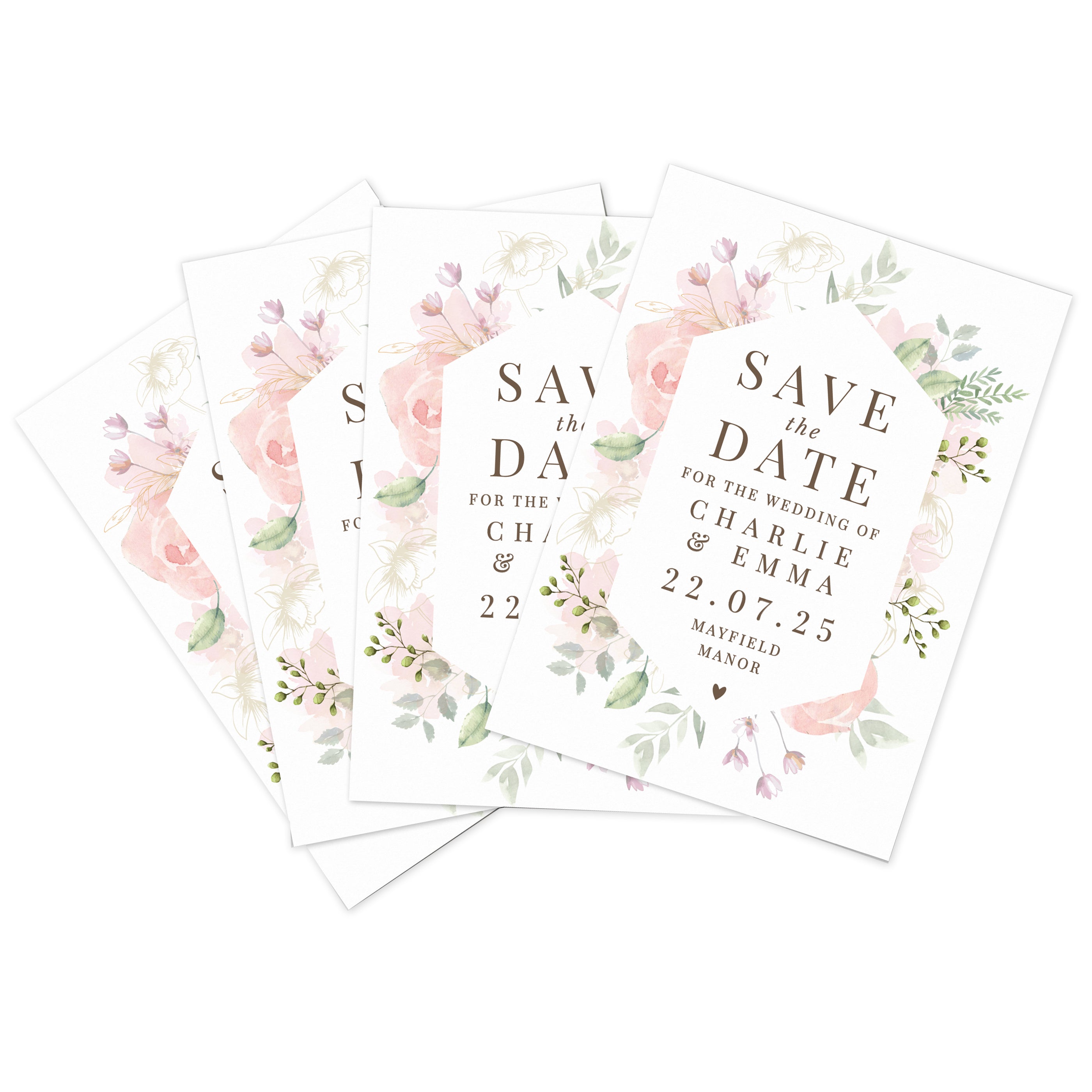 Personalised Soft Floral Set of 36 Wedding Save the Dates