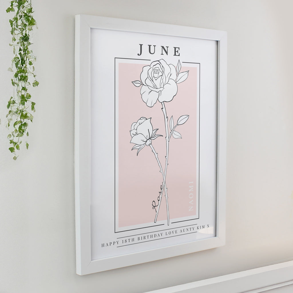 Personalised Birth Flower White Poster Frame