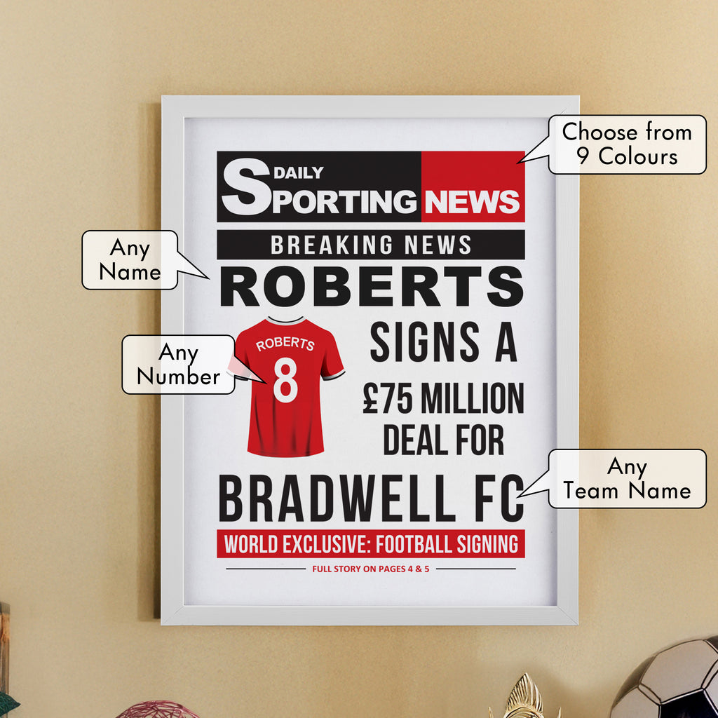 Personalised Football News White Poster Frame