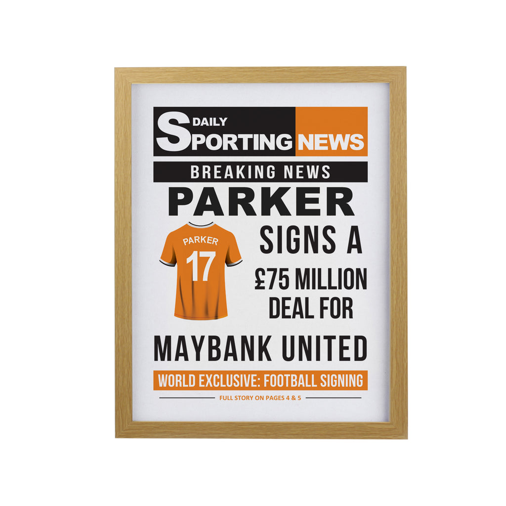 Personalised Football News Oak Poster Frame