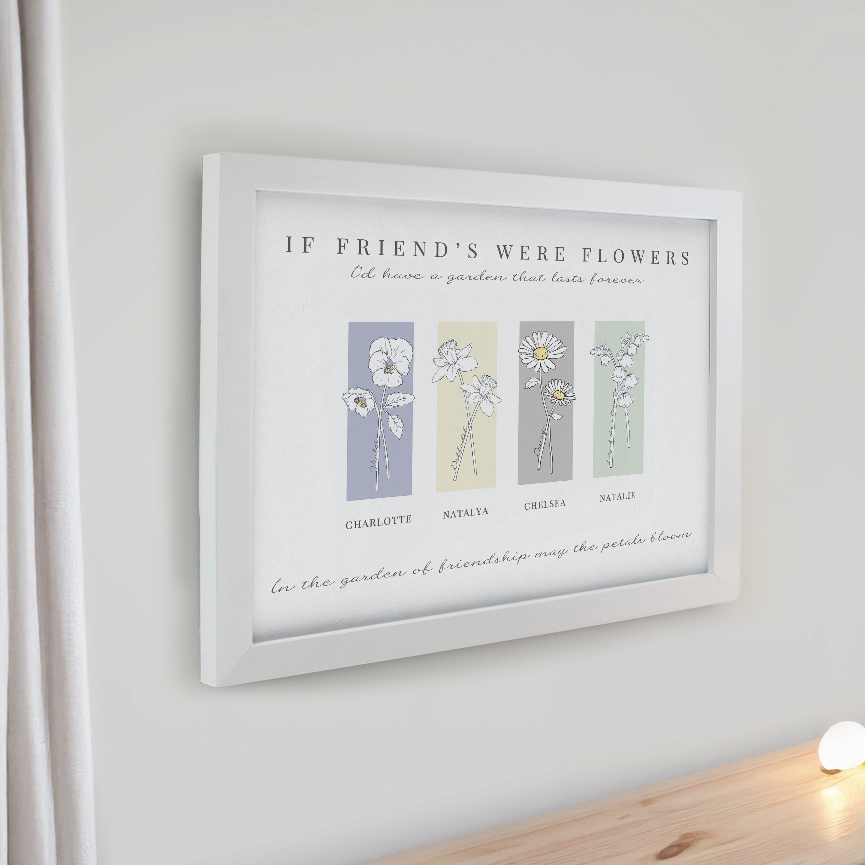 Personalised Birth Flower Family of 4 White Framed Print
