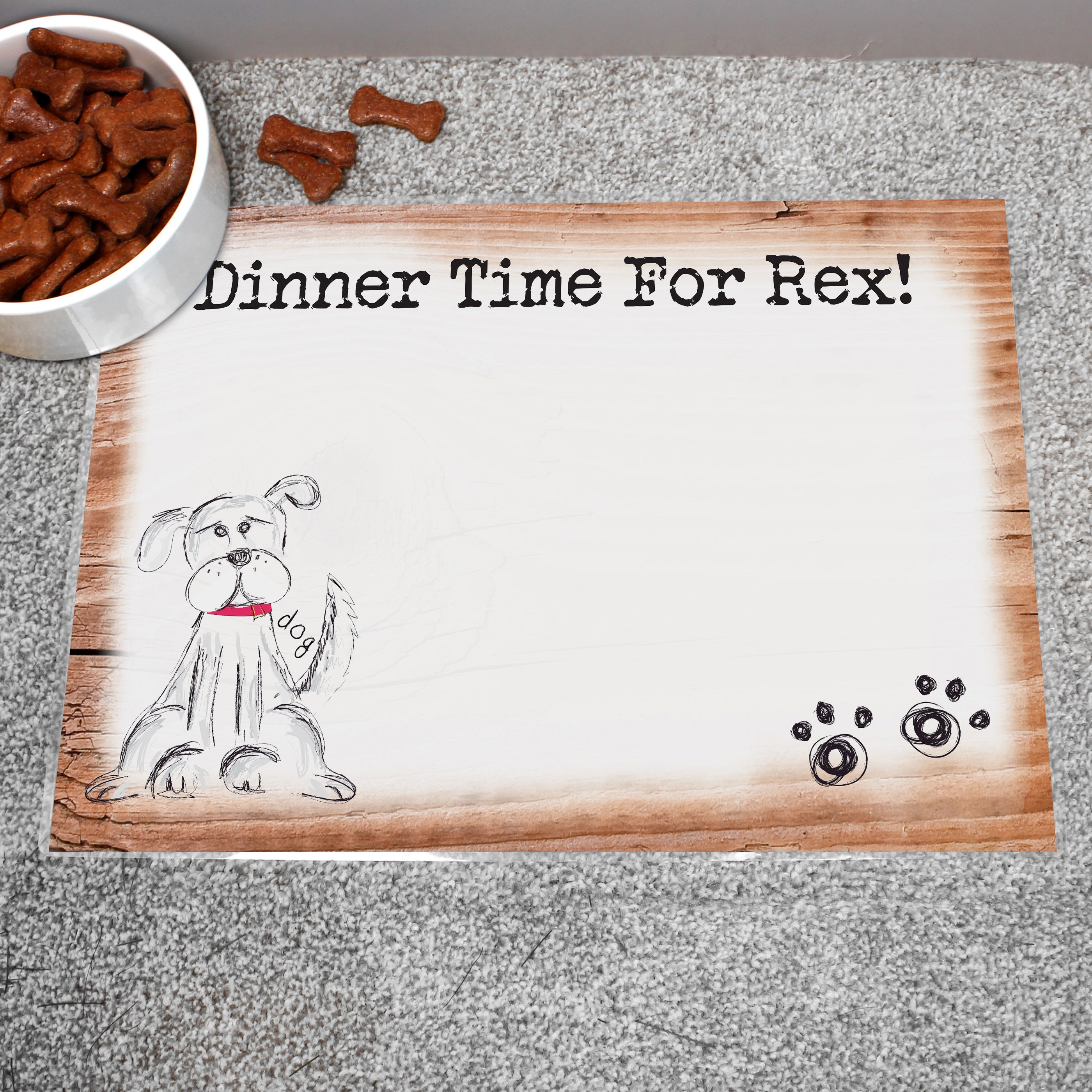 Personalised Scribble Dog Pet Bowl Mat