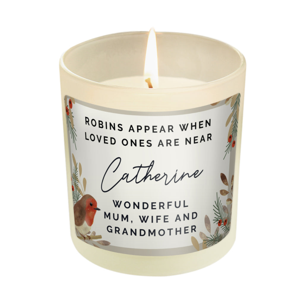 Personalised Robins Appear Memorial Scented Jar Candle