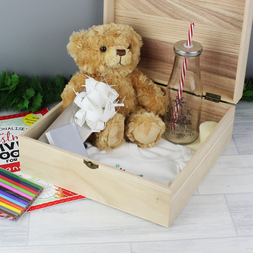 Personalised Colourful Tiny Tatty Teddy Large Wooden Christmas Eve Box