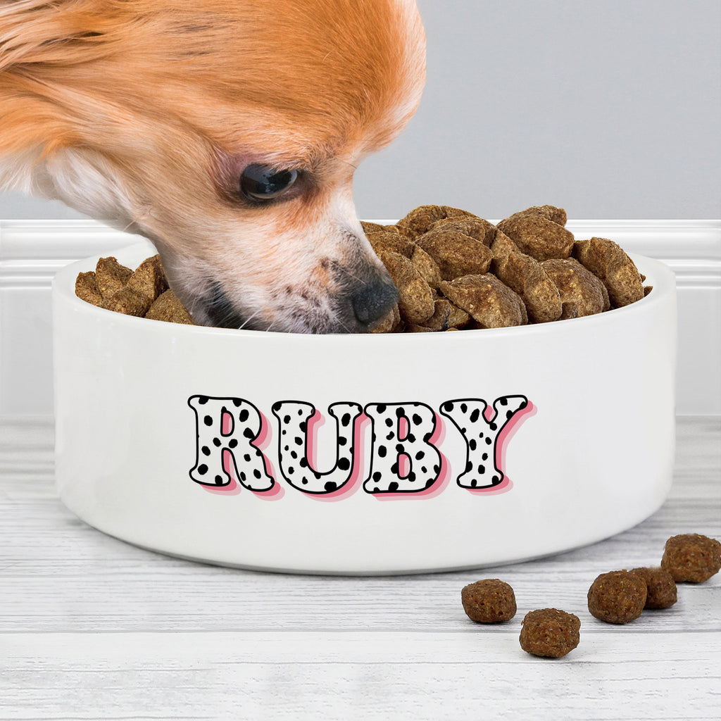 Personalised Pink Spots Name 15cm Medium Pet Bowl