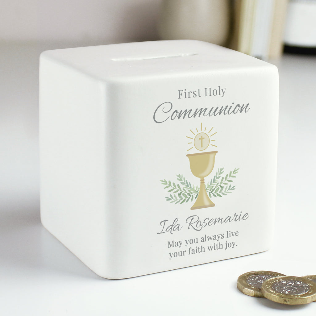 Personalised First Holy Communion Ceramic Square Money Box