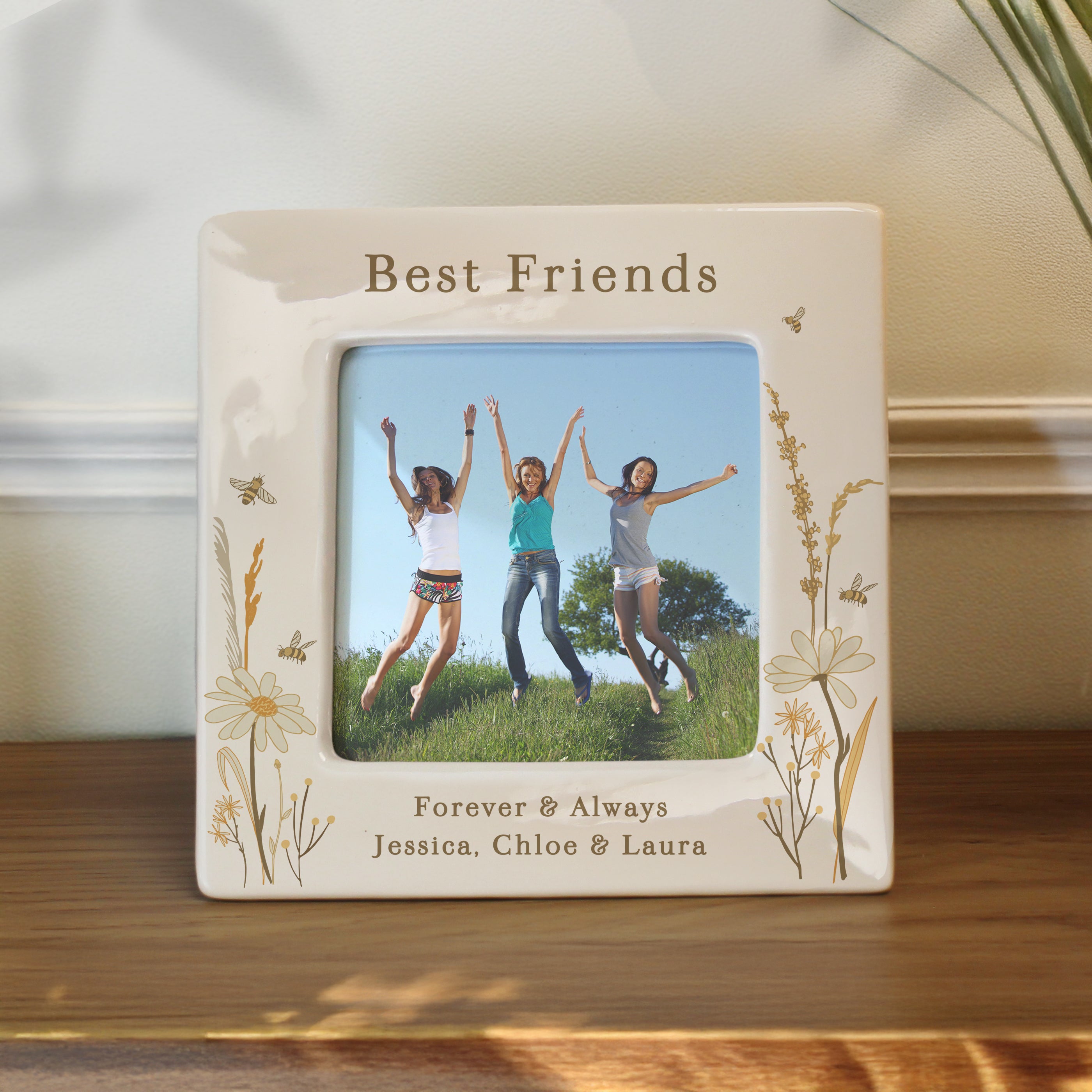 Personalised Bees & Daisy Ceramic 4x4 Frame