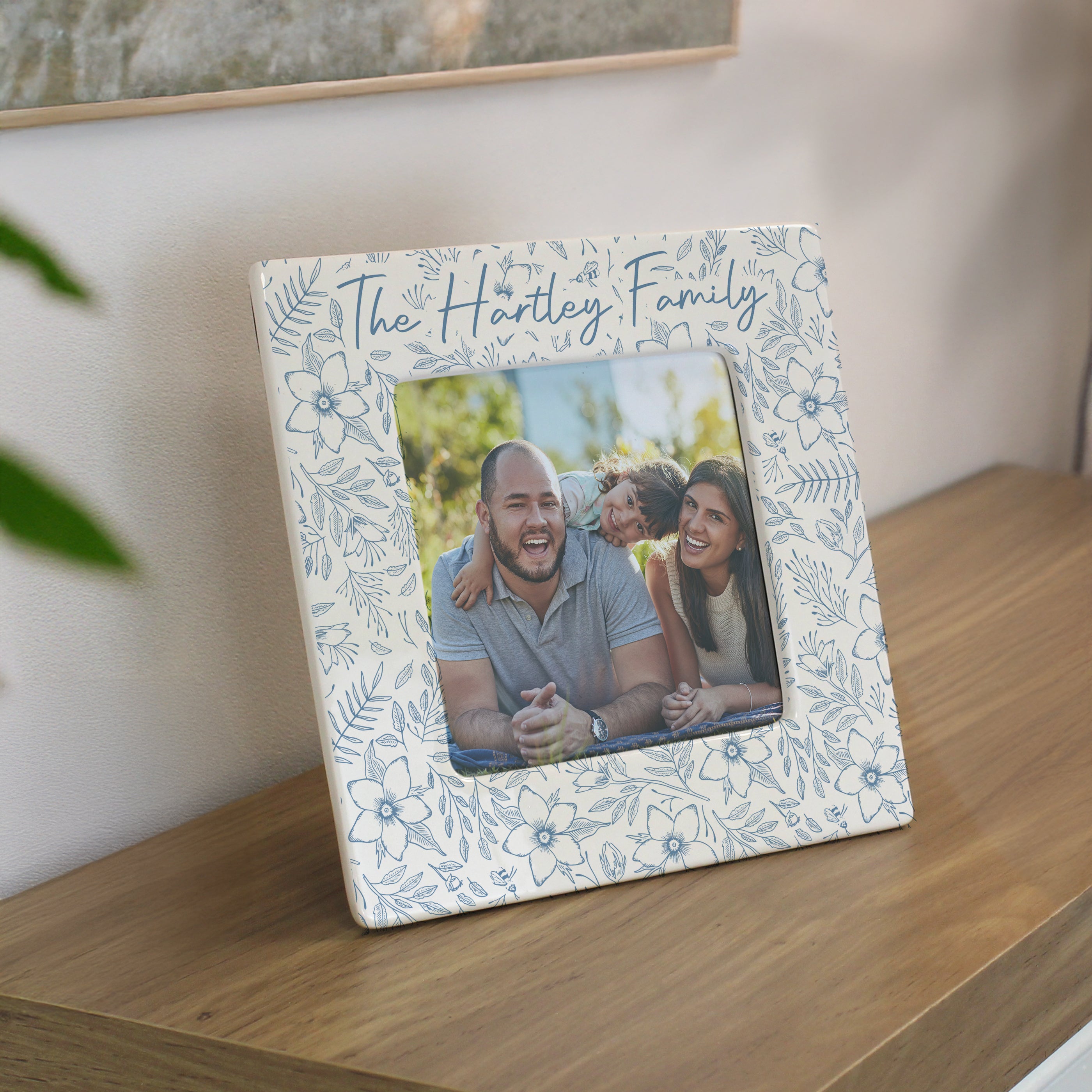 Personalised Blue Floral Ceramic 4x4 Frame