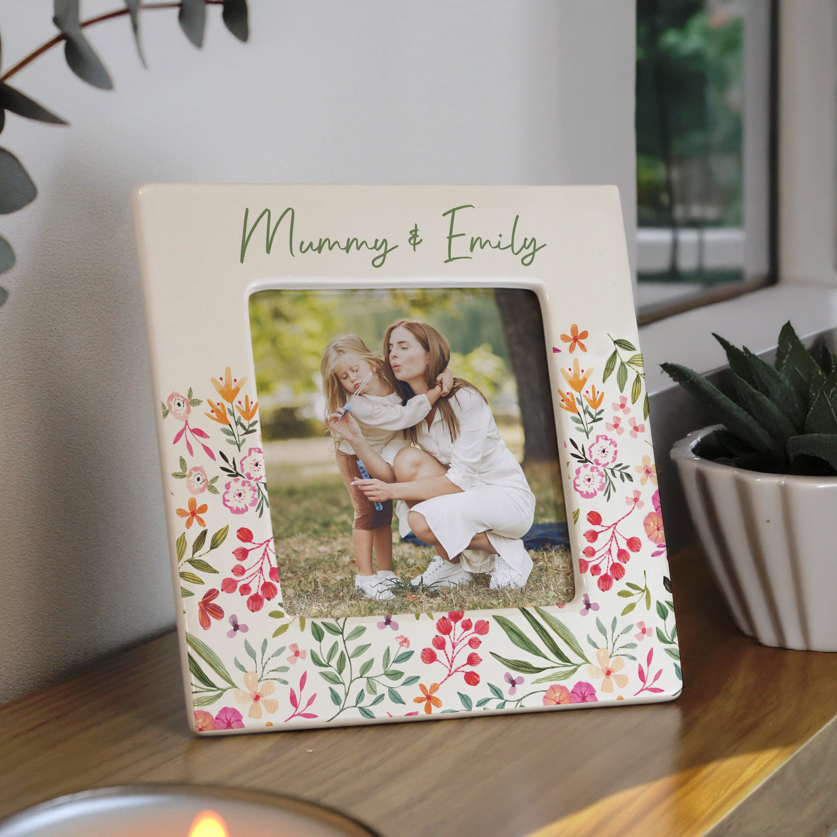 Personalised Floral Ceramic 4x4 Frame