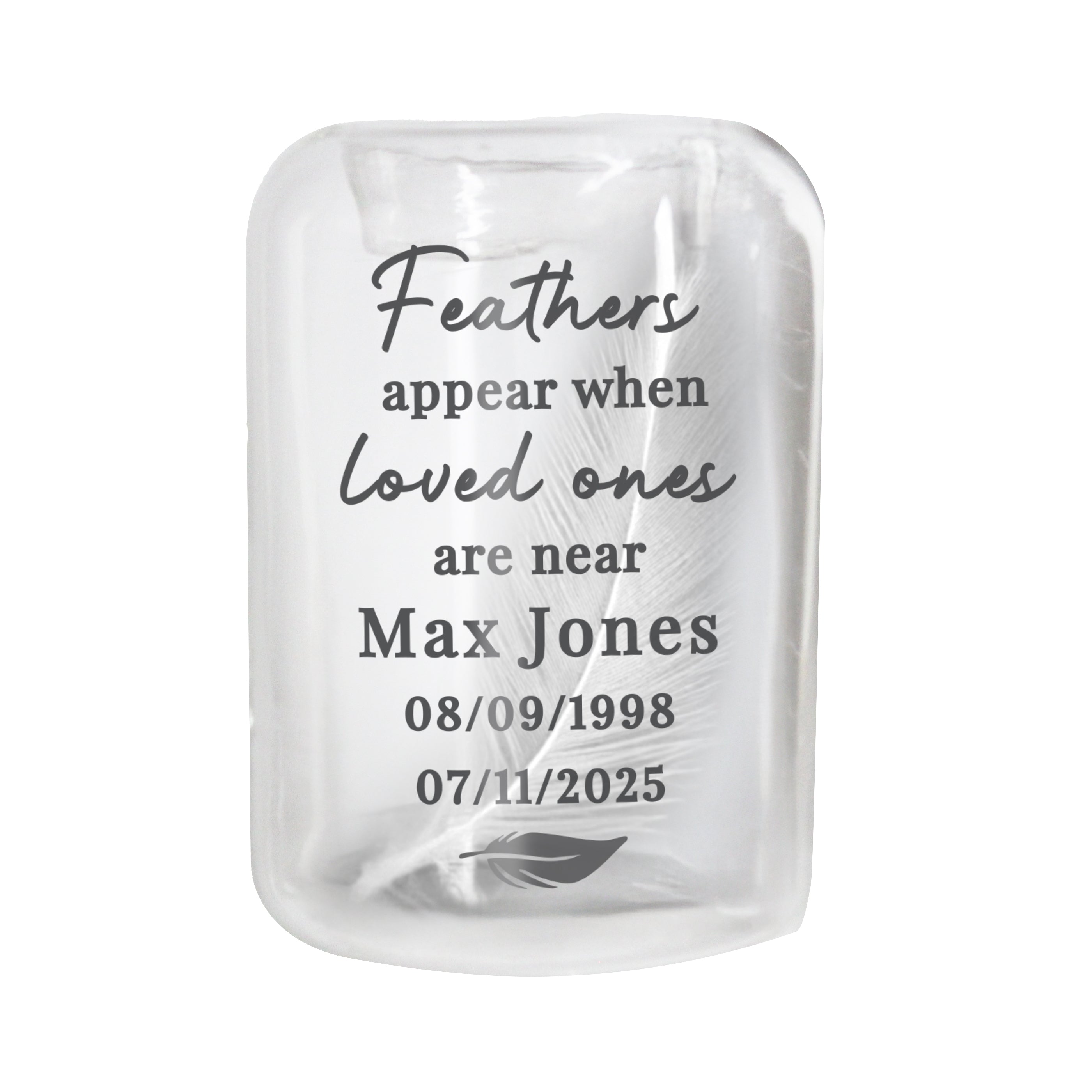 Personalised Loved Ones Memorial Feather Tealight Holder