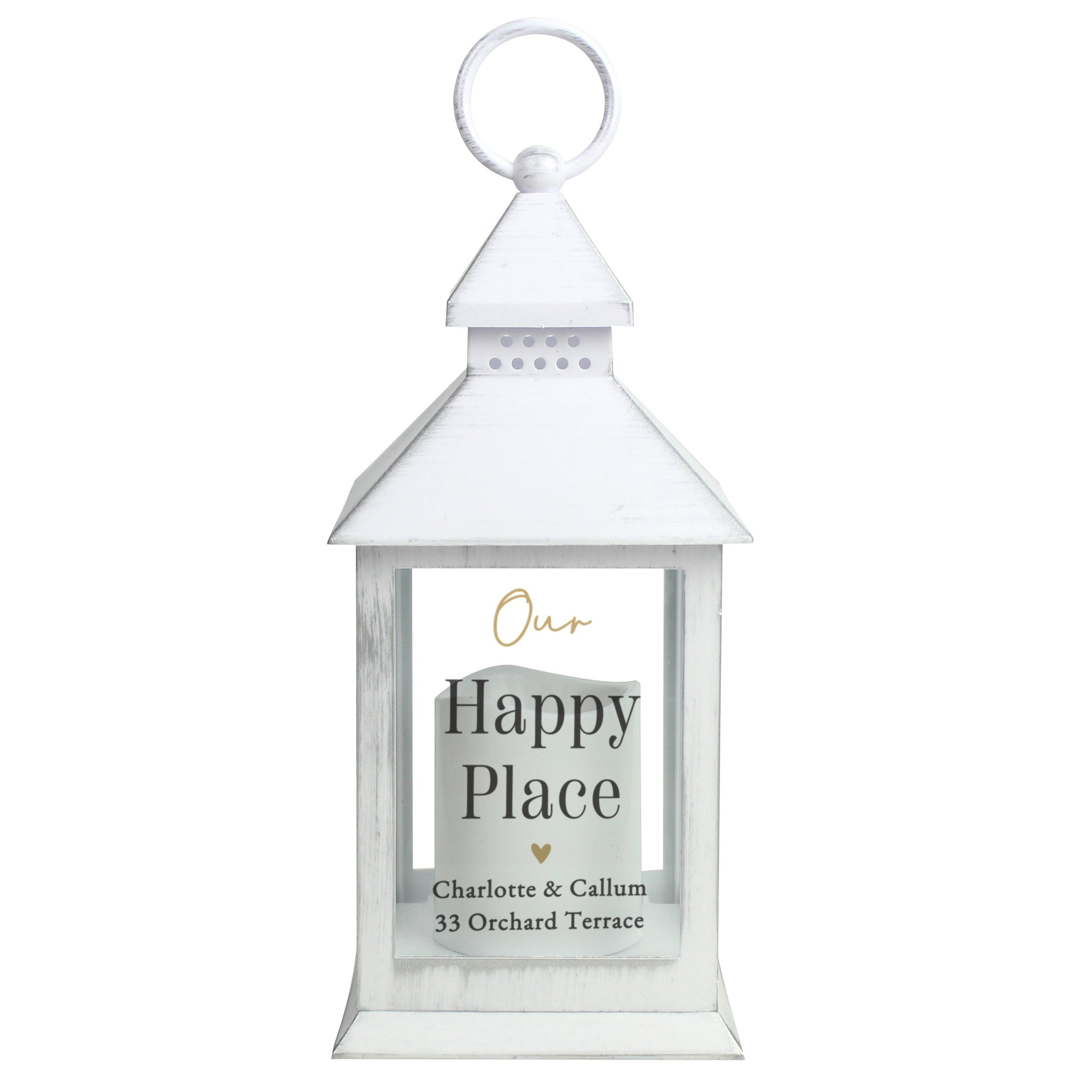 Personalised Black & Gold Free Text White Lantern