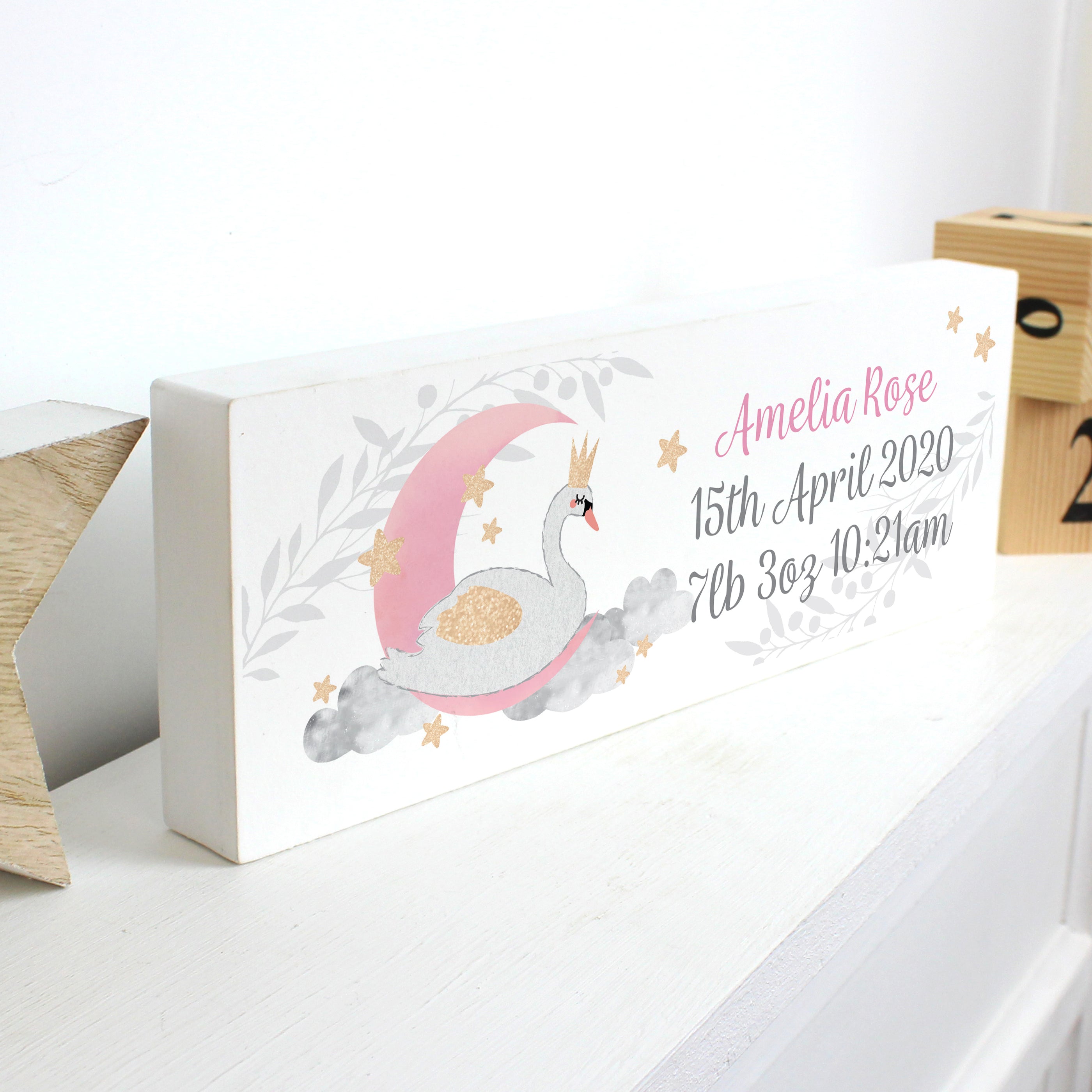 Personalised Swan Lake Wooden Mantel Decoration
