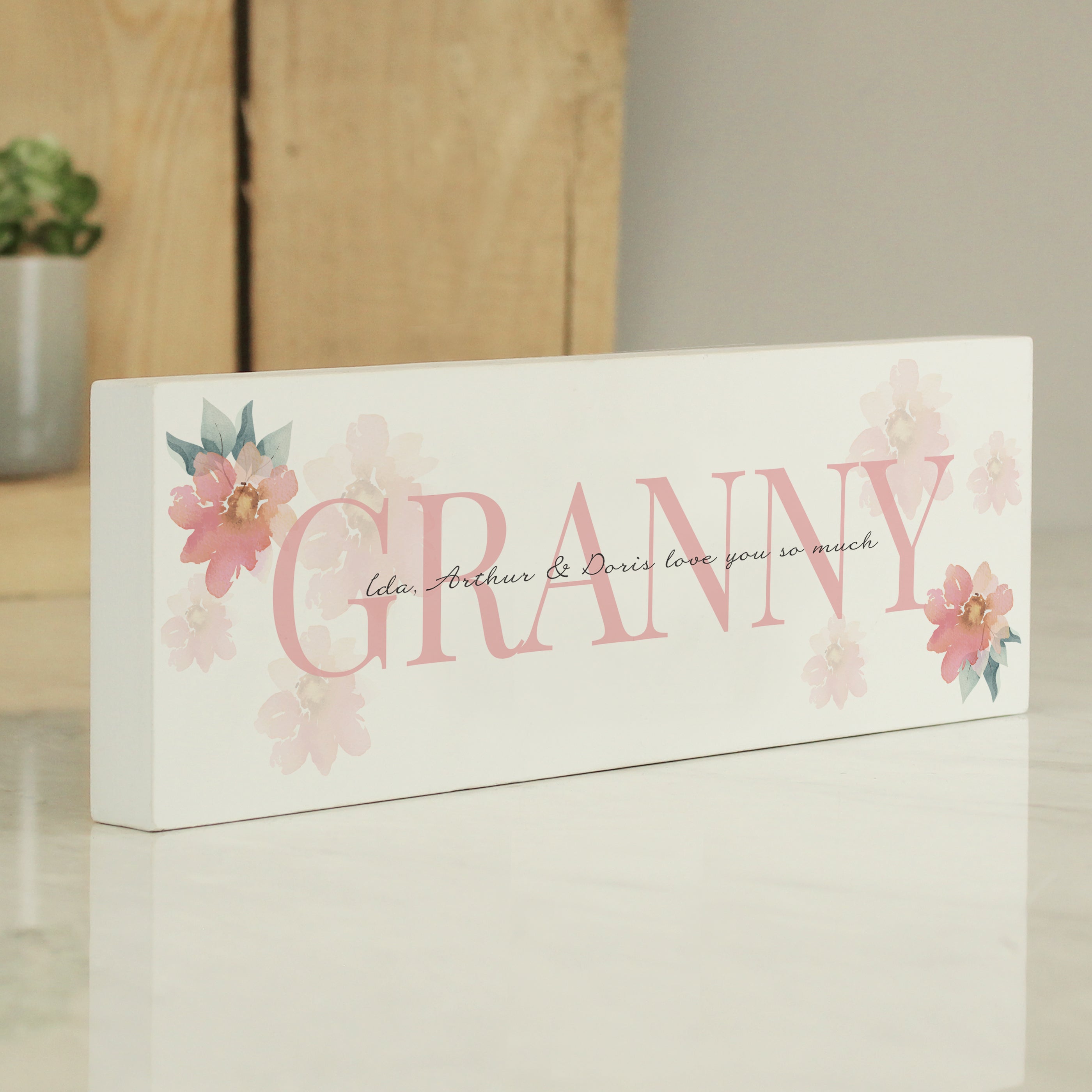 Personalised Floral Sentimental Wooden Mantel Decoration