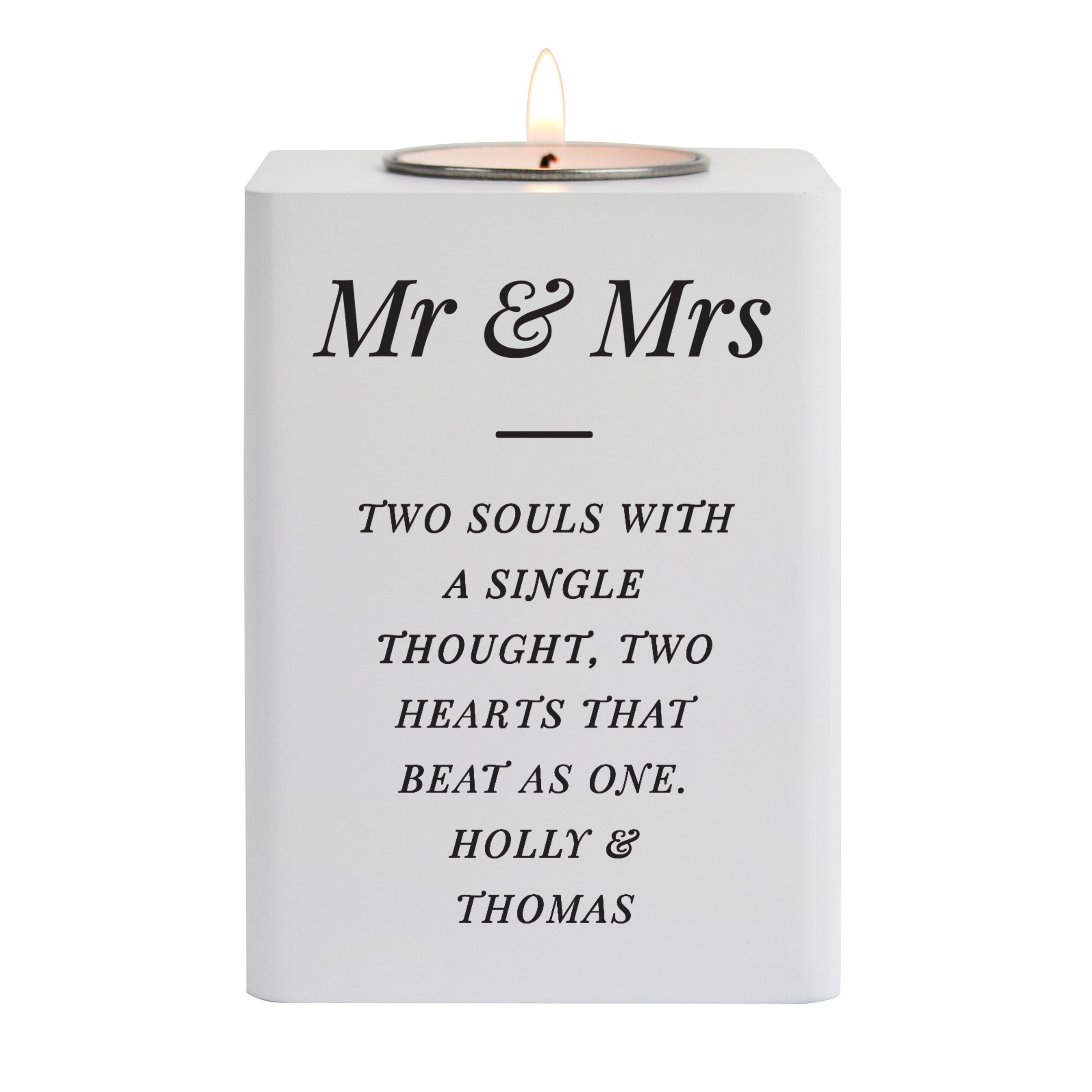 Personalised Free Text White Wooden Tea light Holder