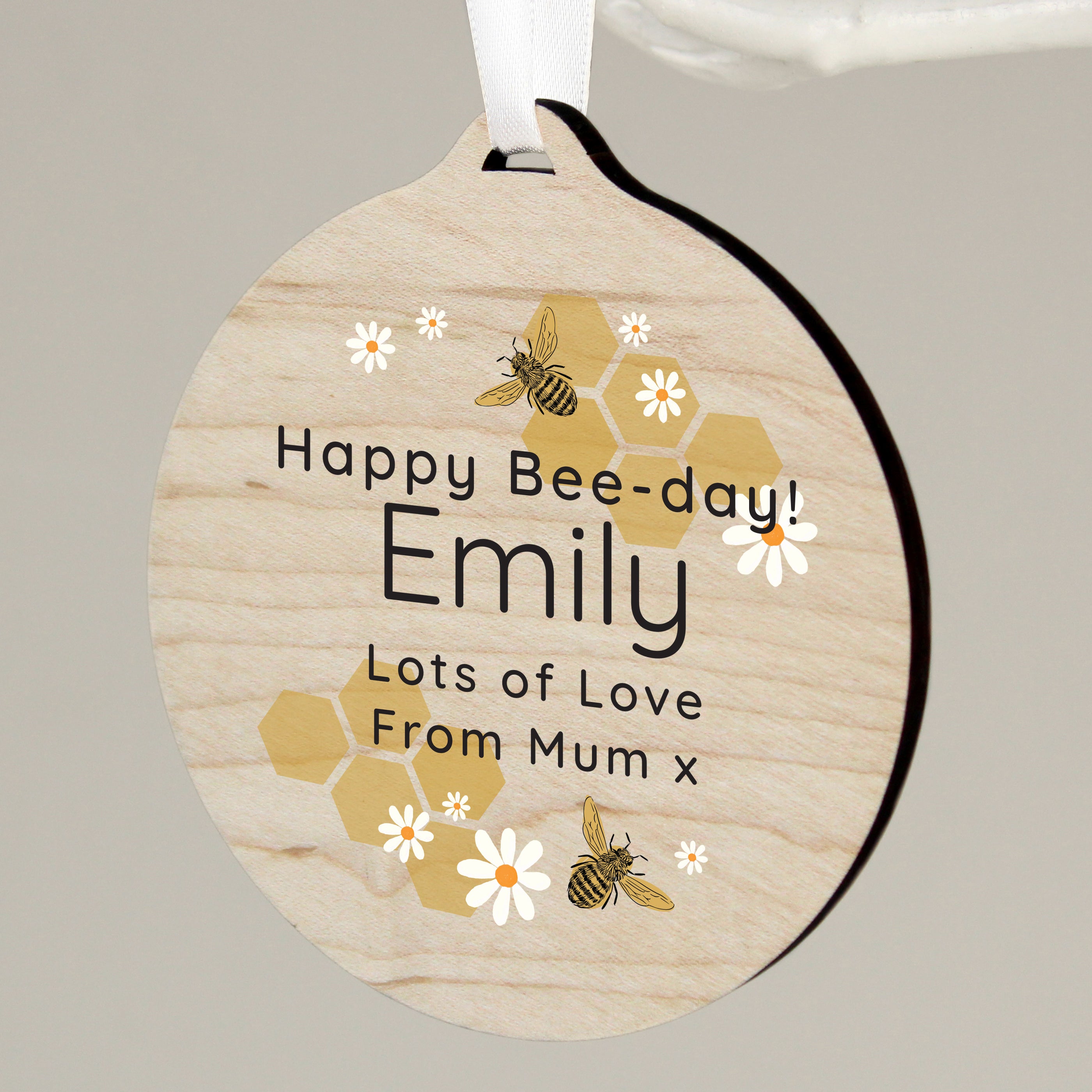Personalised Bee Round Wooden Decoration