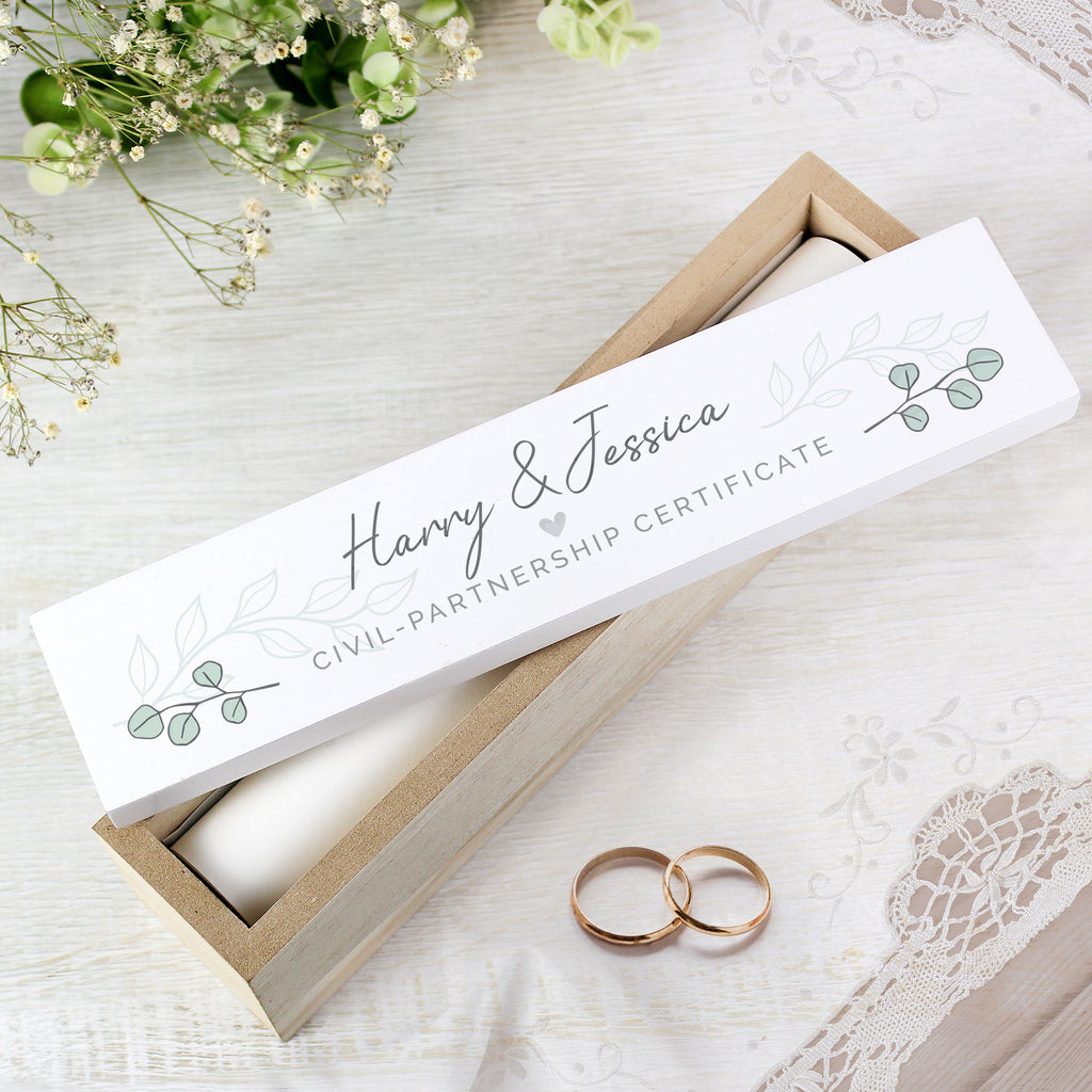 Personalised Botanical Leaves Wooden Certificate Holder