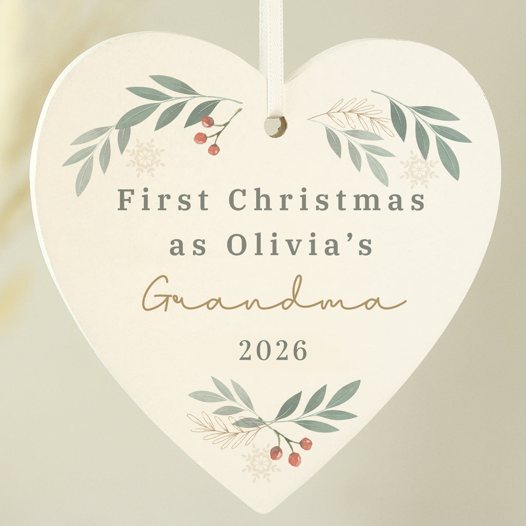 Personalised Christmas Foliage Hanging Heart Decoration