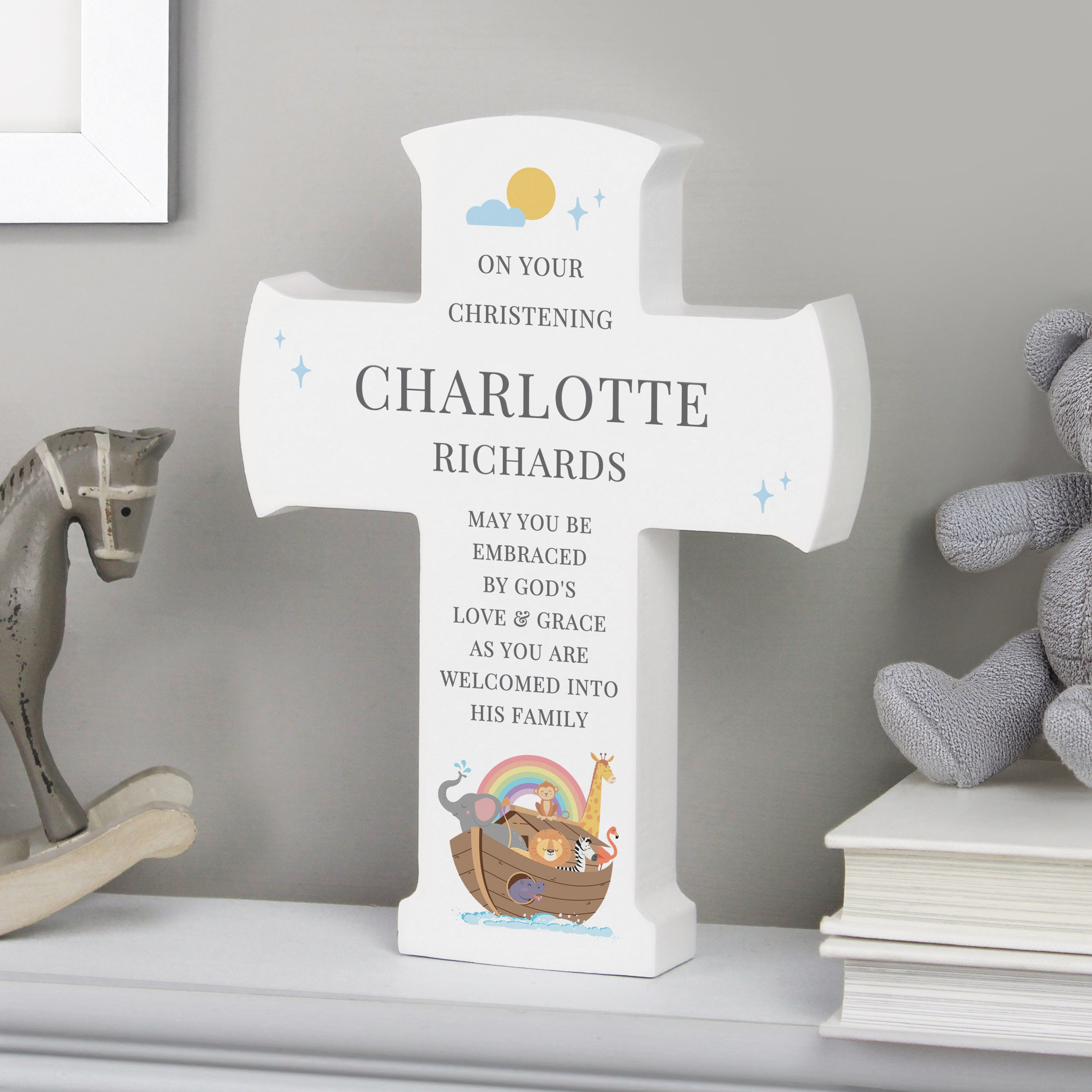 Personalised Noahs Ark Cross Wooden Ornament