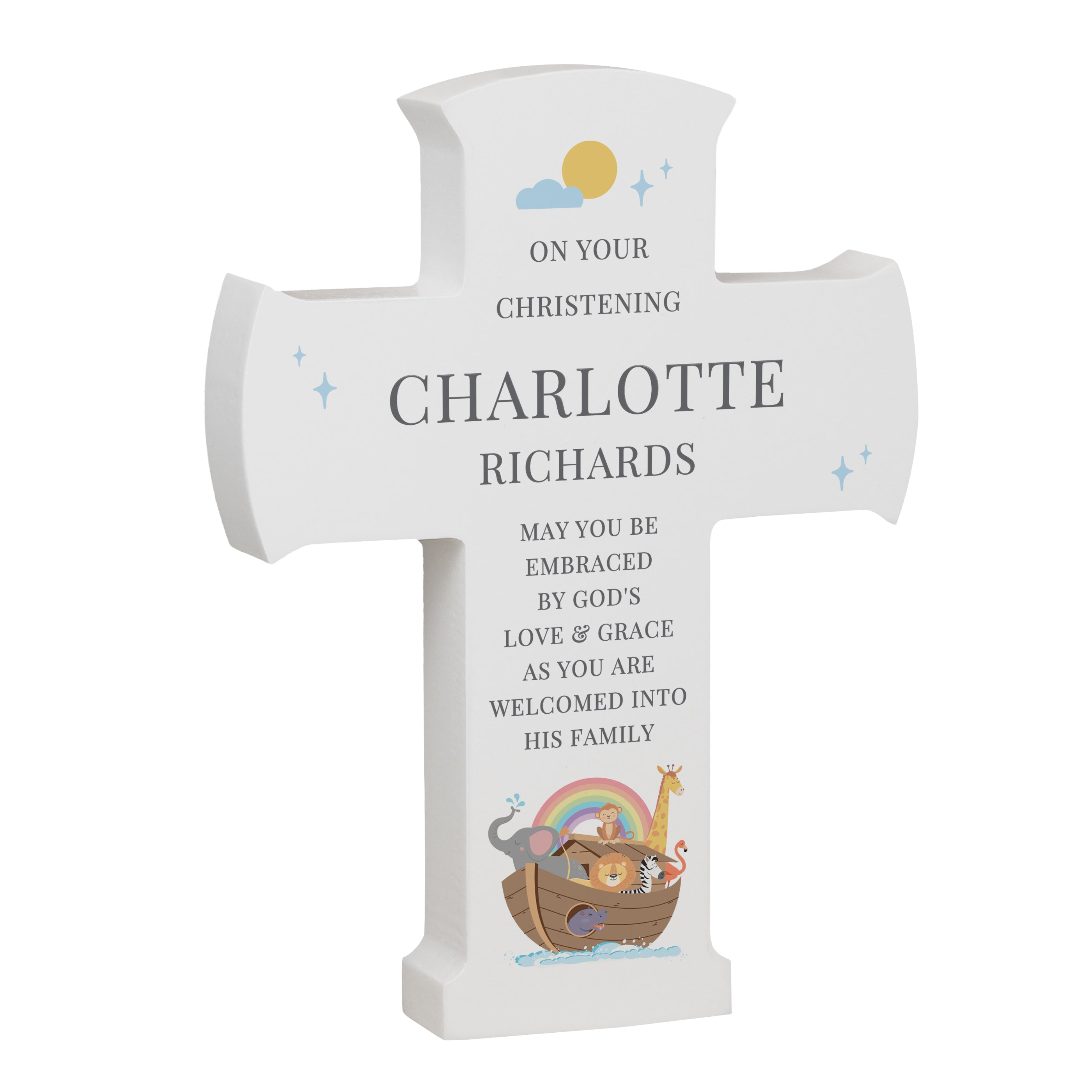 Personalised Noahs Ark Cross Wooden Ornament