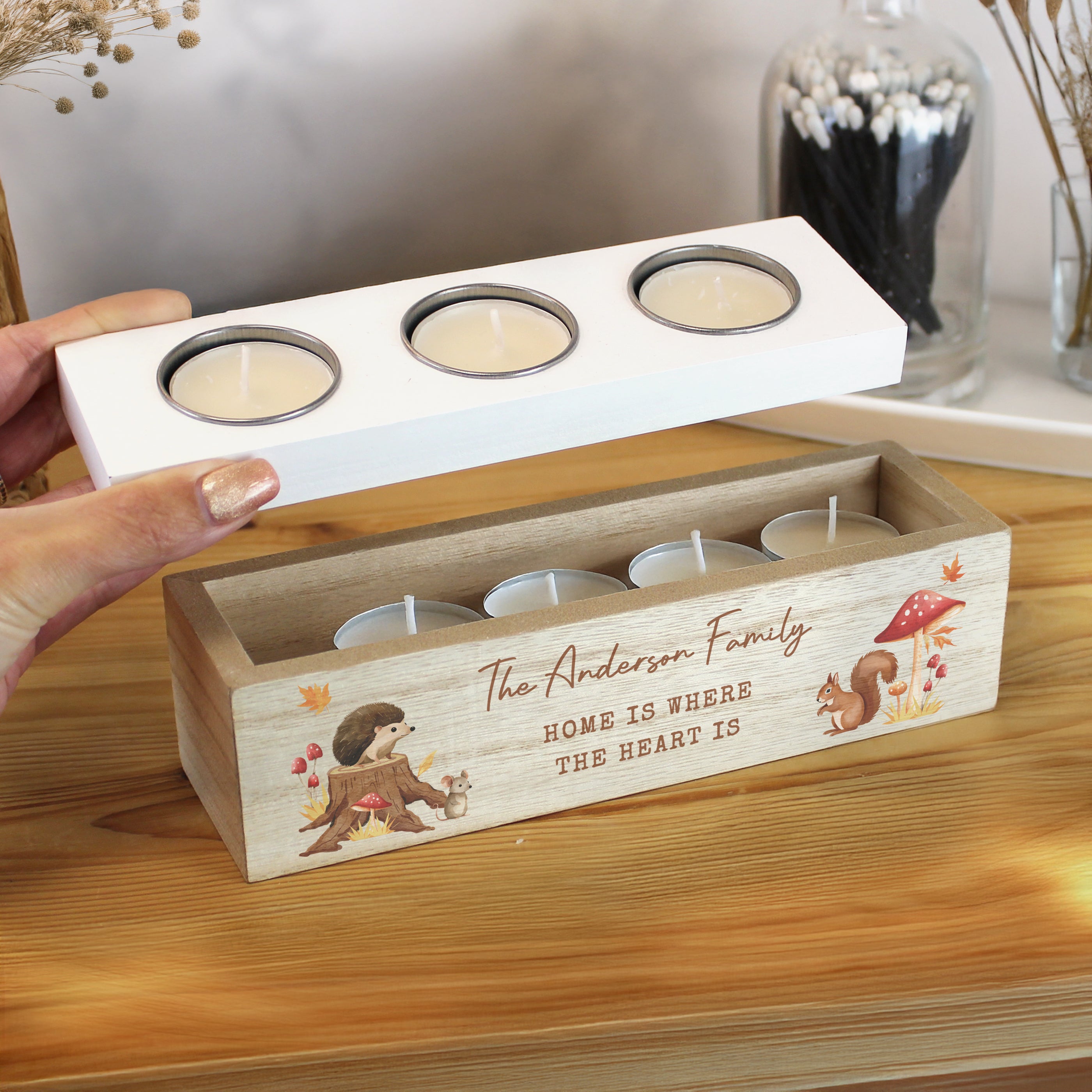 Personalised Autumn Triple Tea Light Box