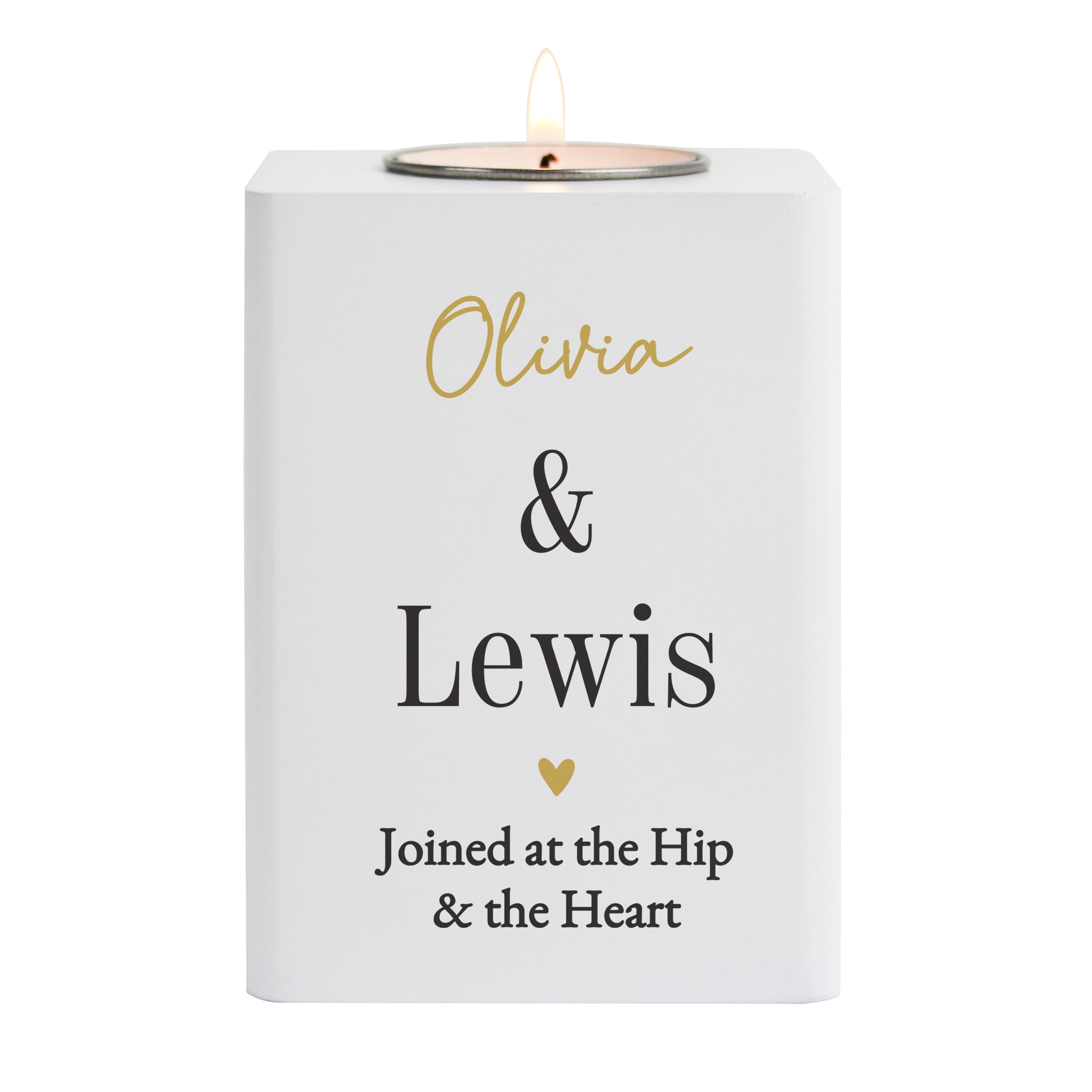 Personalised Black & Gold Free Text White Wooden Tealight