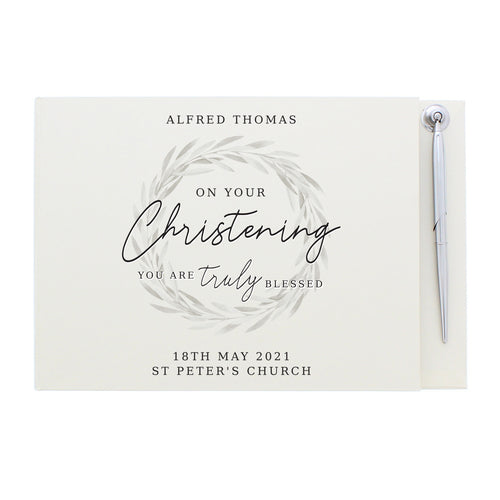 Personalised 'Truly Blessed' Christening Hardback Guest Book & Pen