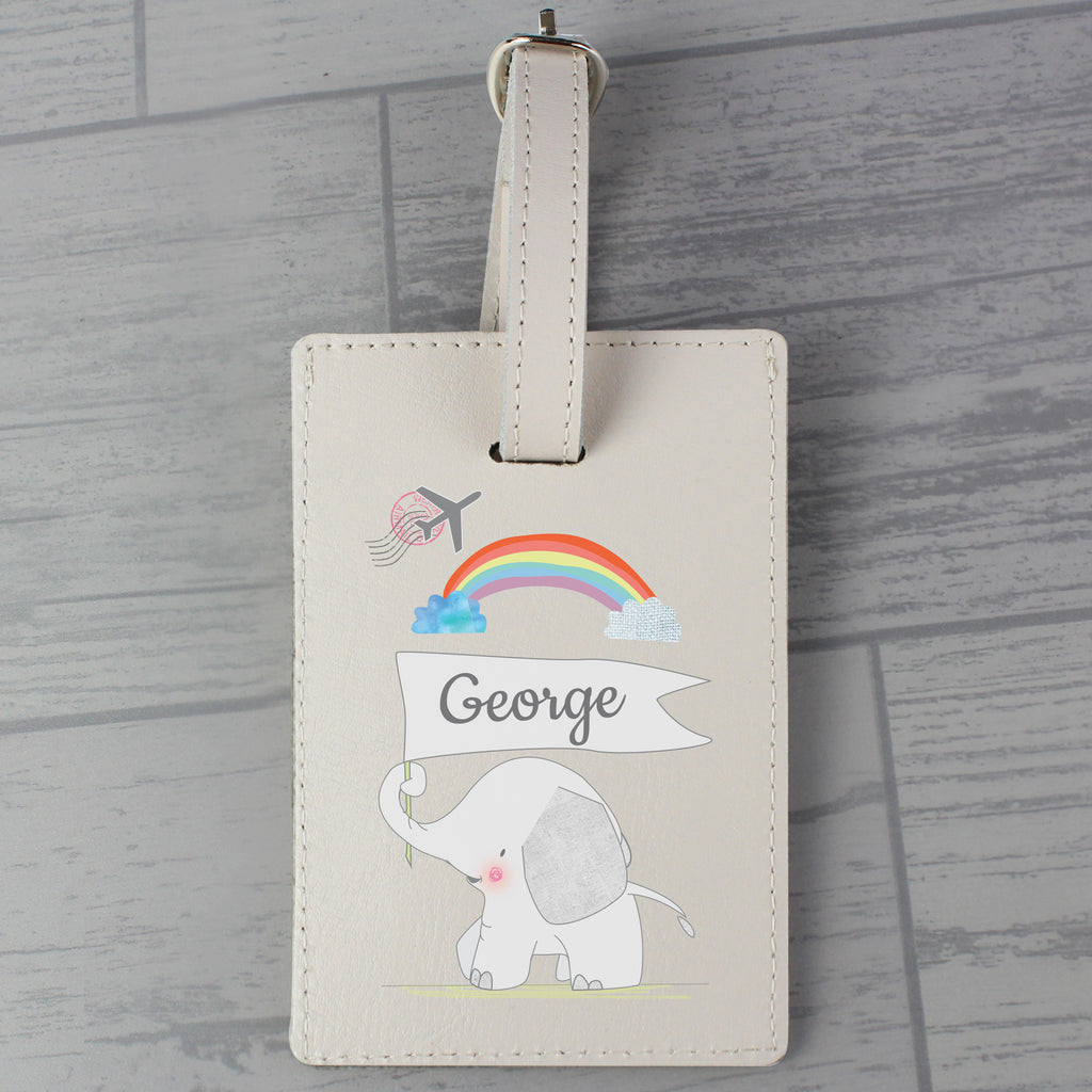 Personalised Hessian Elephant Cream Luggage Tag