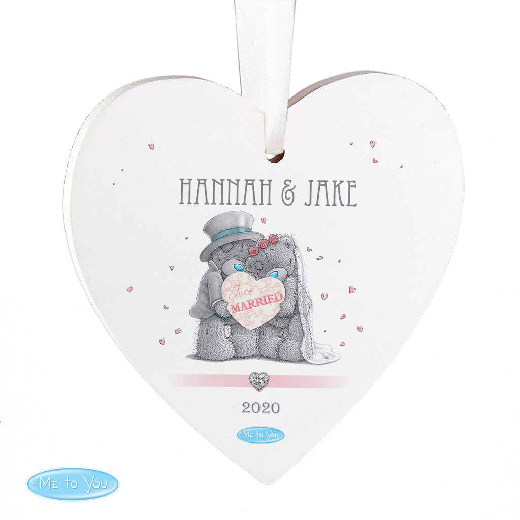 Personalised Me To You Wedding Couple Wooden Heart Decoration